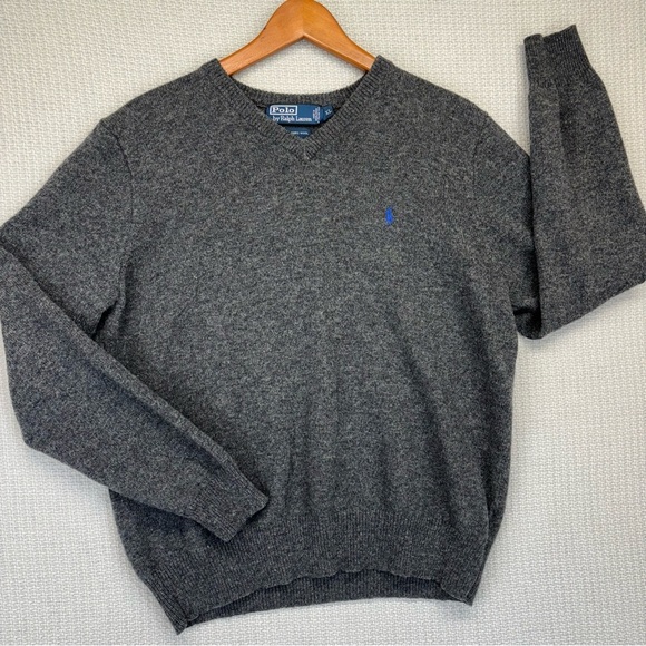 (2) Vtg Polo Ralph Lauren Sweater XL Mens Green/Gray Lambs Wool Pull Over V Neck - Picture 9 of 15